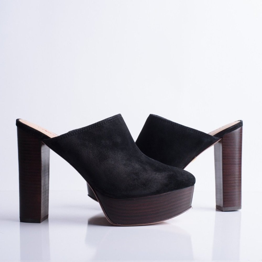 Veronica Beard Womens Black Suede Maren Slip On Platform Pump Heels Mules 7.5